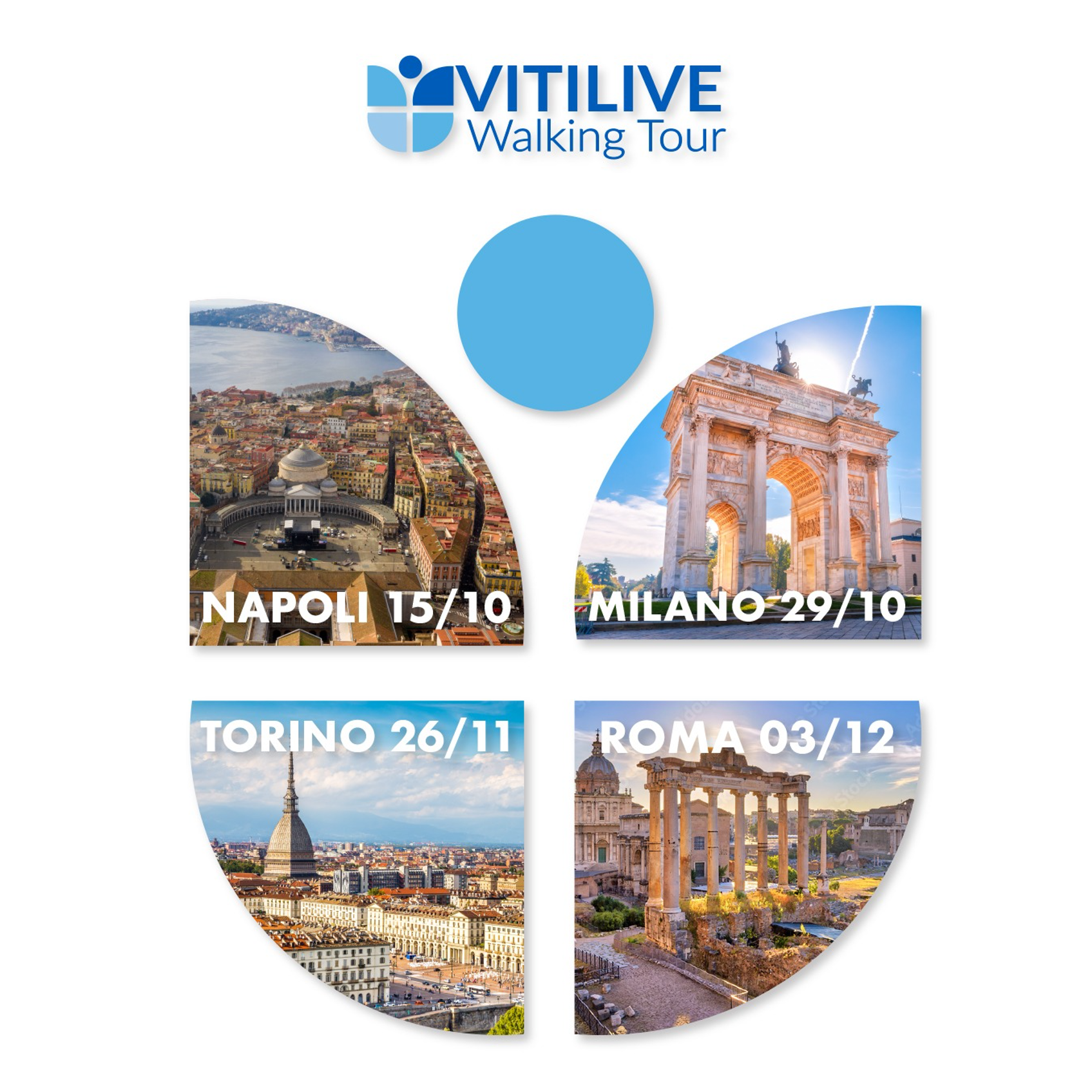 Il Vitilive Walking Tour prevede 4 tappe in altrettante città italiane